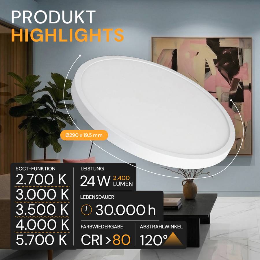 ENOVALITE LED Panel 24W 2700- 5700K Warm- Kaltweiß Einbauleuchte Aufbauleuchte Variabler Lochausschnitt Anschlussbox-1