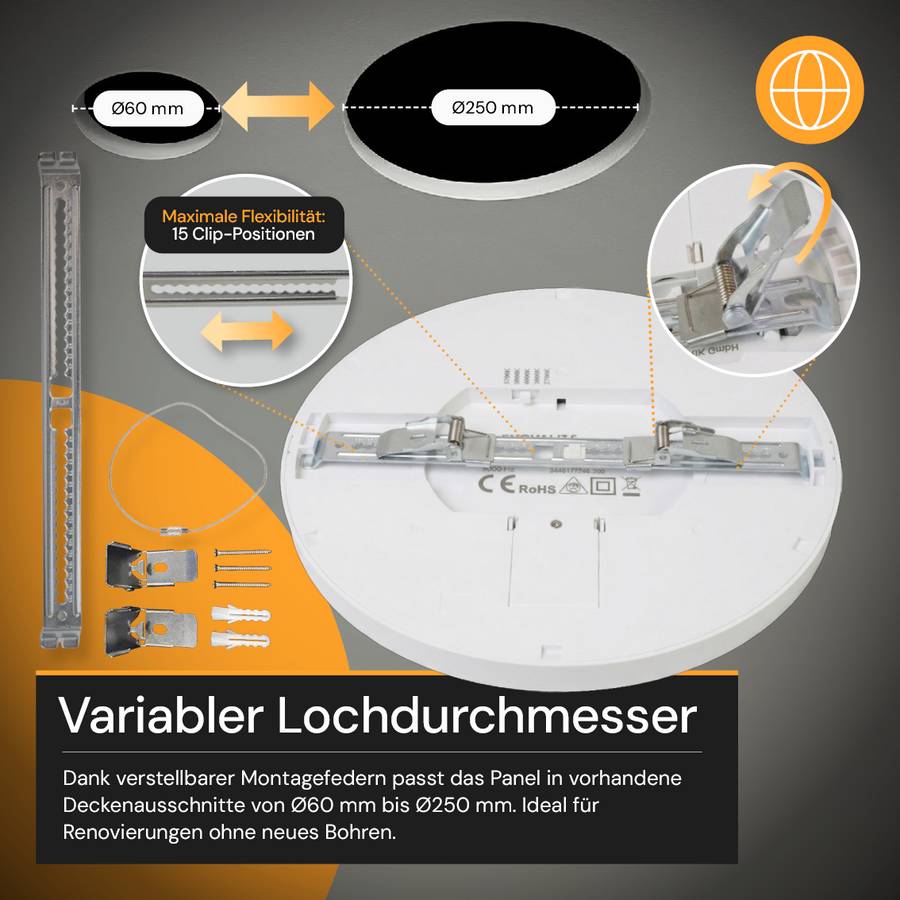 ENOVALITE LED Panel 24W 2700- 5700K Warm- Kaltweiß Einbauleuchte Aufbauleuchte Variabler Lochausschnitt Anschlussbox-3