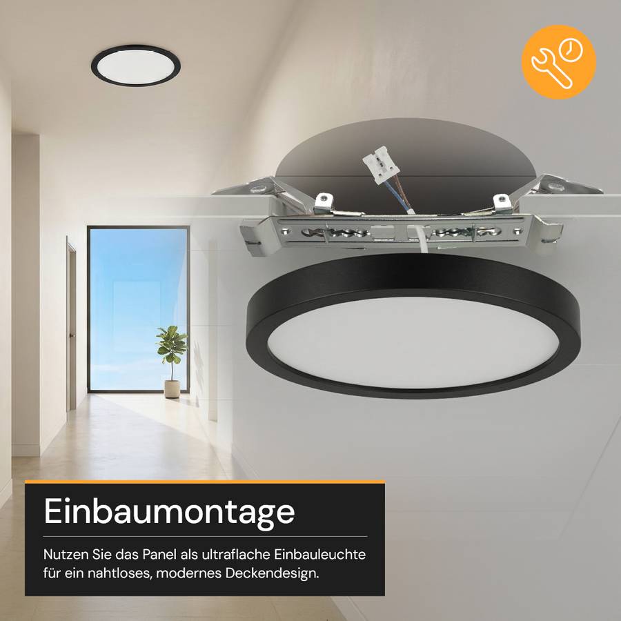 ENOVALITE LED Panel 12W 2700- 5700K Warm- Kaltweiß Einbauleuchte Aufbauleuchte Rund Schwarz Variabler Lochausschnitt-4