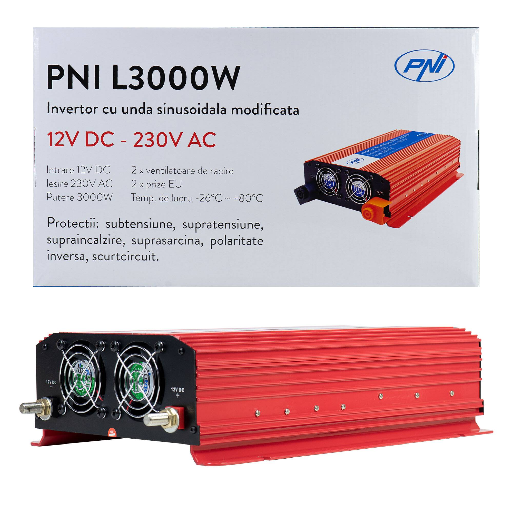 PNI L3000W Wechselrichter, 12V auf 230V, 3000W Dauerleistung, modifizierte Sinuswelle-0