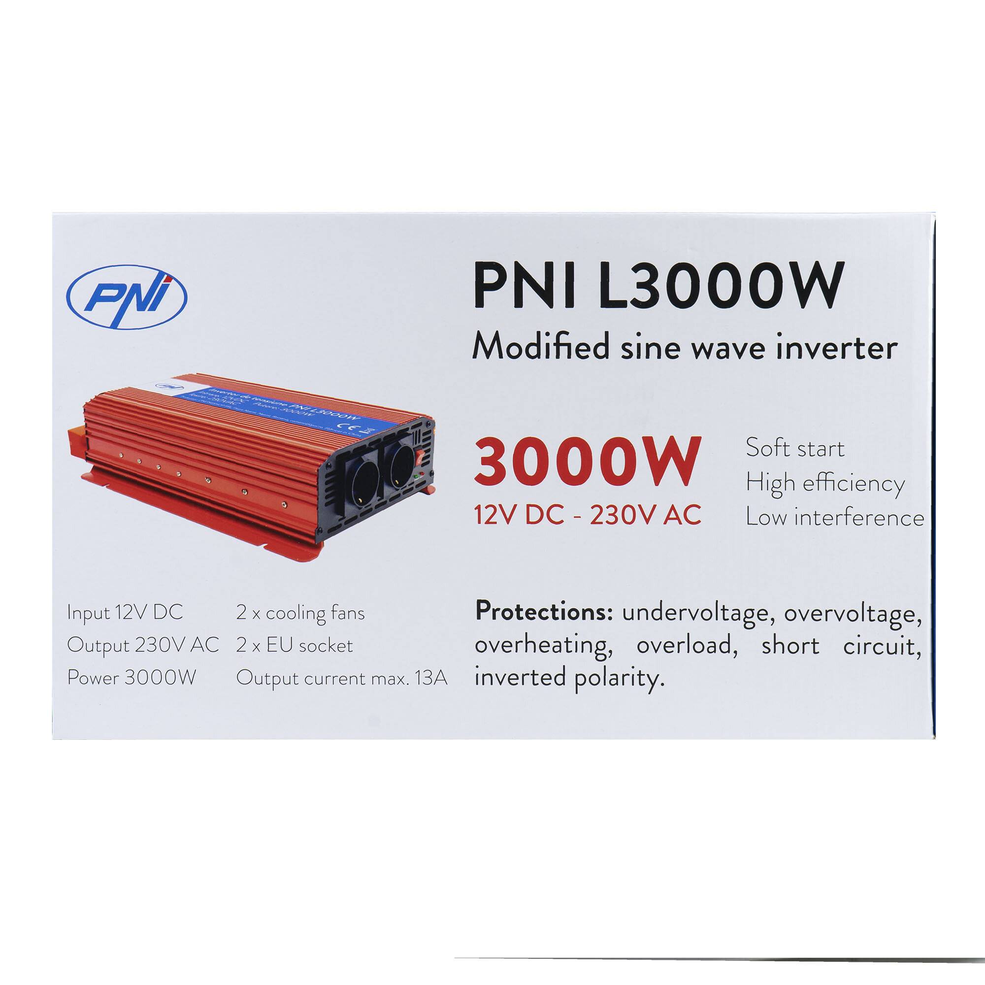 Symbolbild für PNI L3000W Wechselrichter, 12V auf 230V, 3000W Dauerleistung, modifizierte Sinuswelle