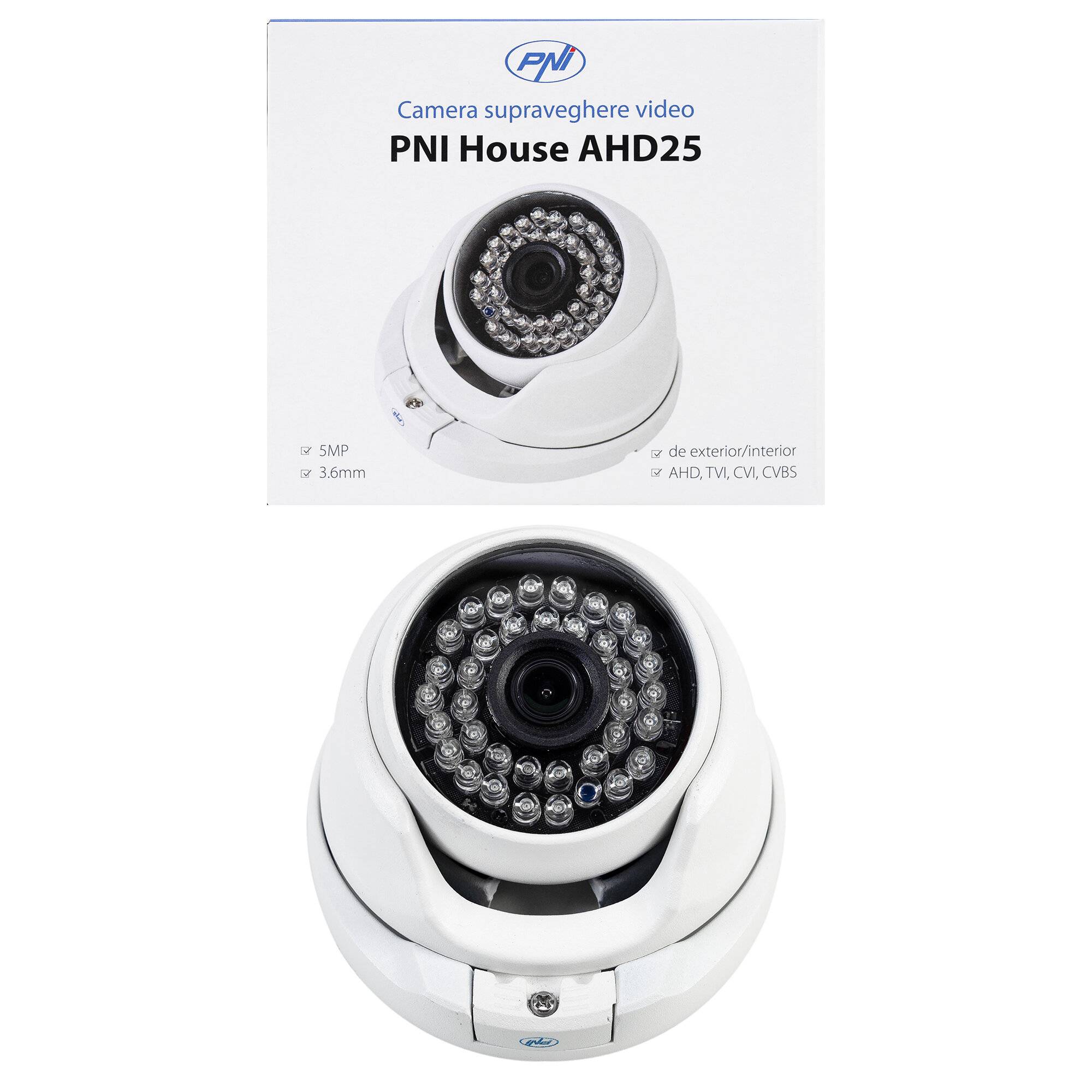 PNI House AHD25 5MP Videoüberwachungskamera, Kuppel, 3,6-mm-Objektiv, 36 IR-LEDs, Außen- oder-0