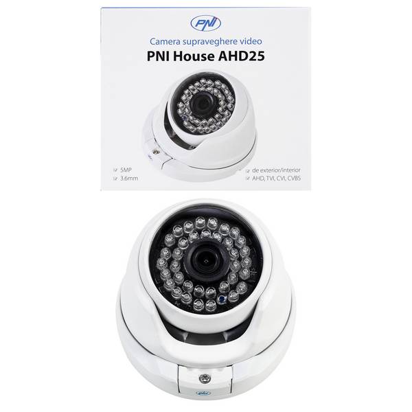 PNI House AHD25 5MP Videoüberwachungskamera, Kuppel, 3,6-mm-Objektiv, 36 IR-LEDs, Außen- oder