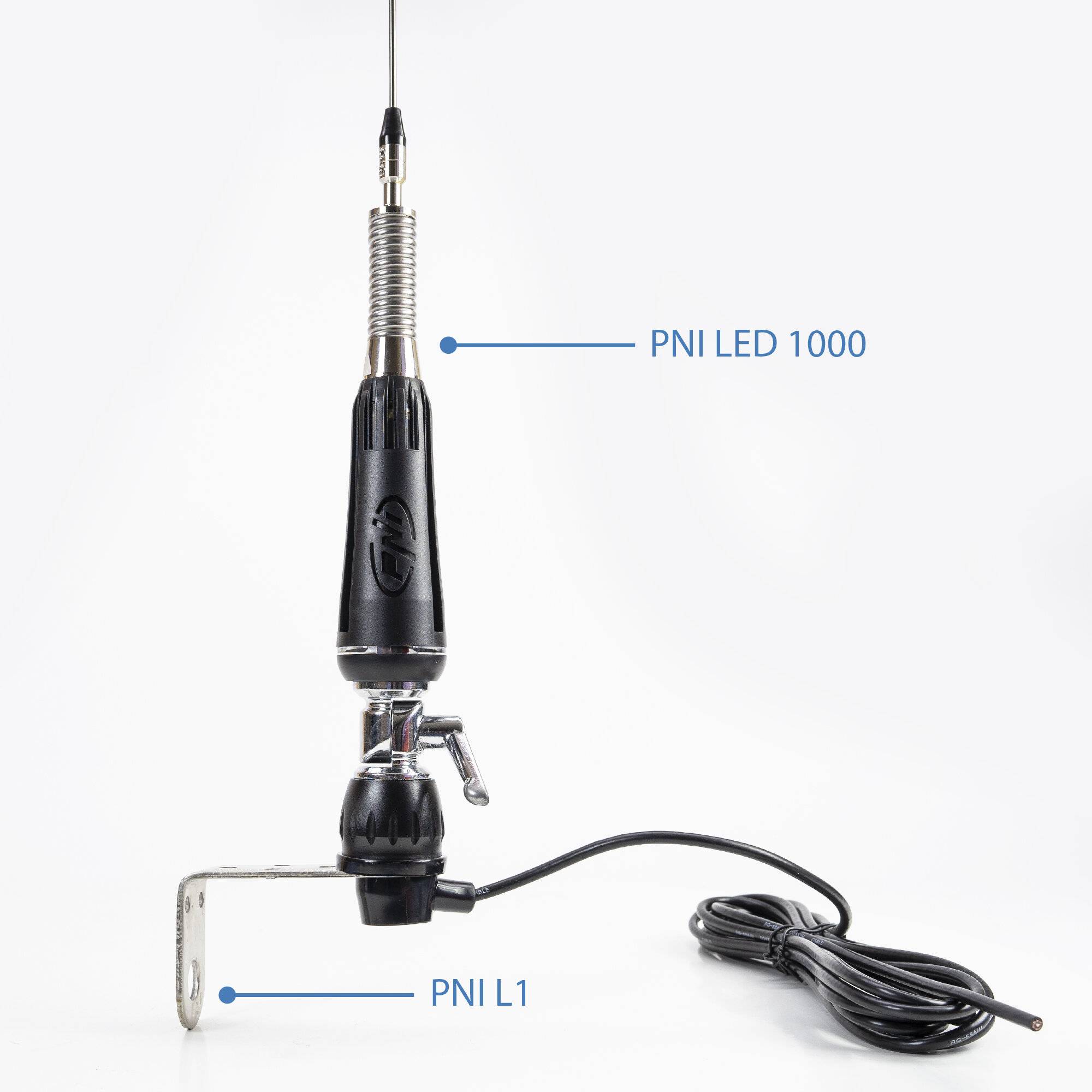 Preisbild für Klappbare CB-Antenne PNI LED 1000, 80 cm lang, mit Kabel und fester Schmetterlingshalterung,