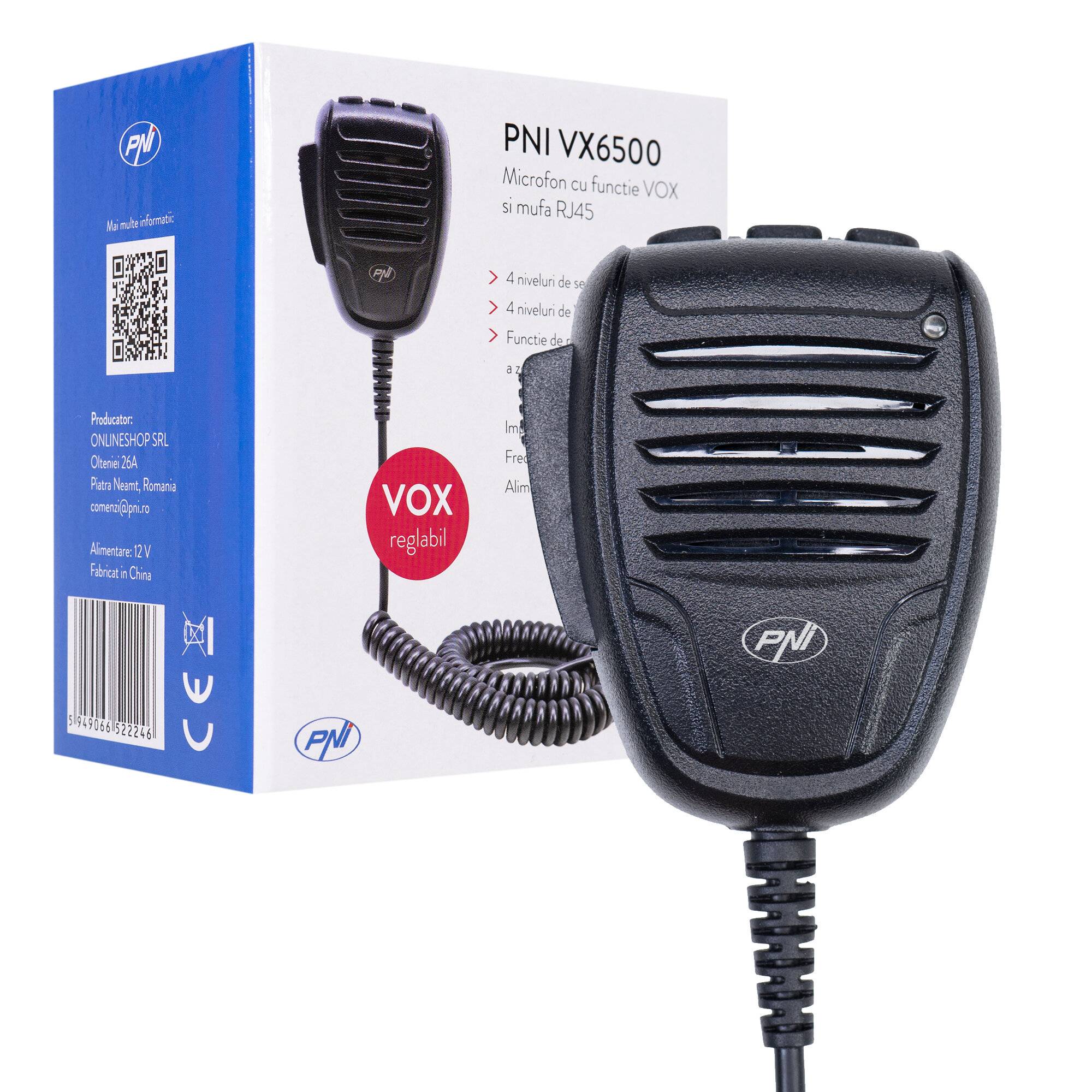 Mikrofon PNI VX6500 mit VOX-Funktion, mit RJ11-Stecker, für CB-Funkstationen PNI HP 6500 und PNI-0