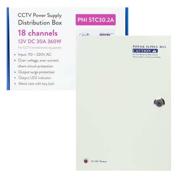 CCTV-Netzteil PNI STC30.2A in Metallbox 12V 30A 360W, 18 Ausgänge