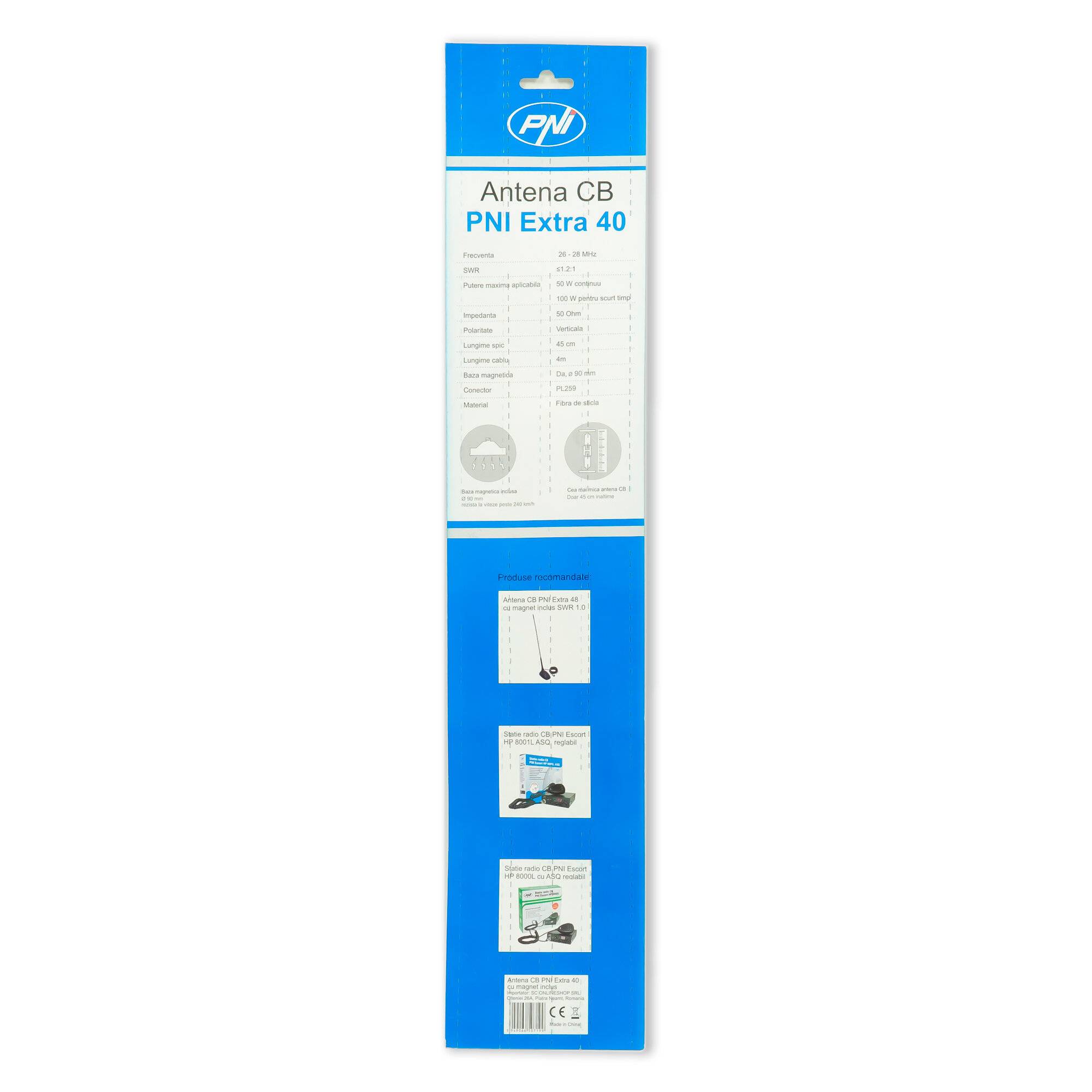 Symbolbild für Antenne CB PNI Extra 40, inkl. Magnet, Länge 45 cm, 30 W, 26-30 MHz, SWR 1.0, Glasfaser