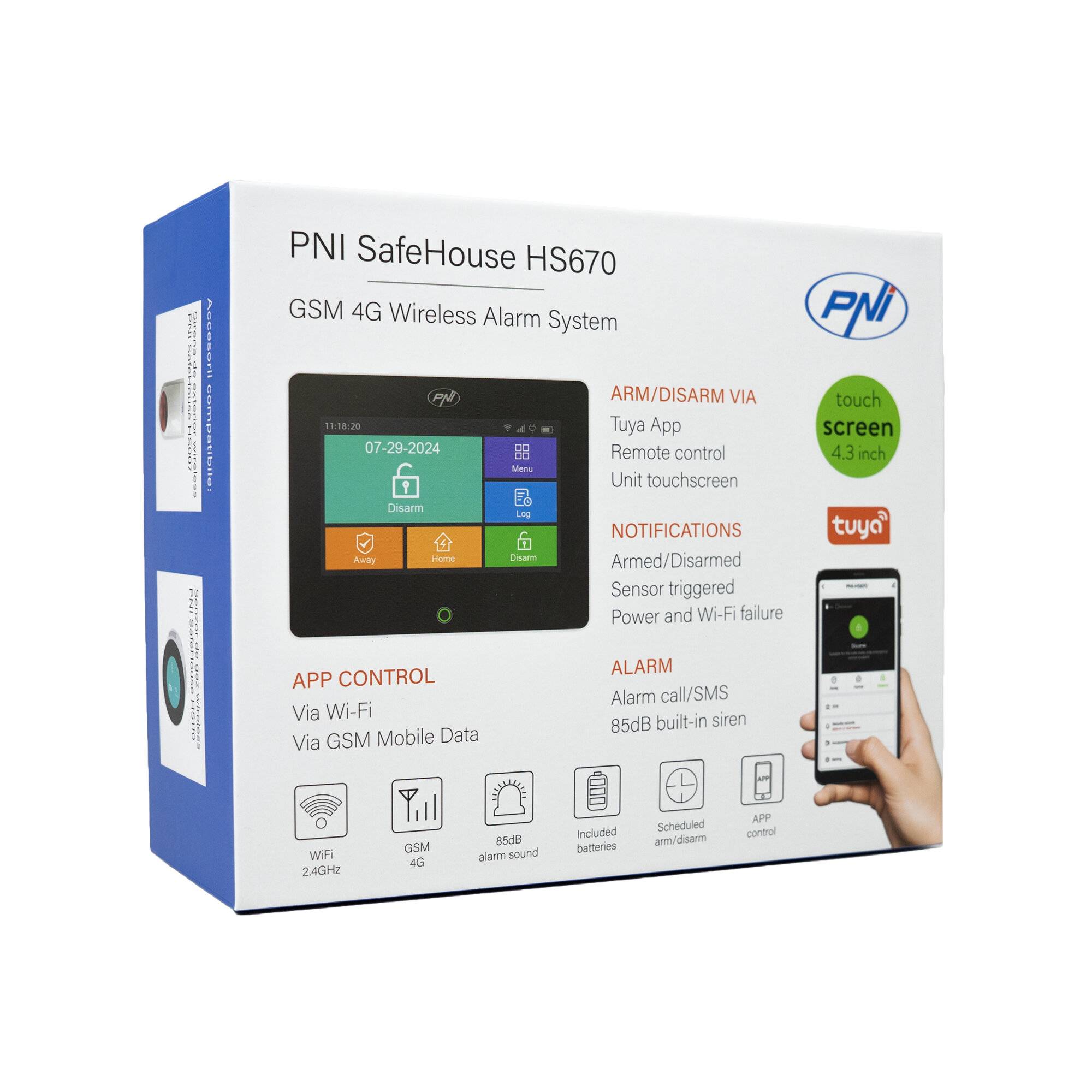 Preisbild für Drahtloses Alarmsystem PNI SafeHouse HS670 WiFi GSM 4G, Farb-Touchscreen, 99 drahtlose Zonen,