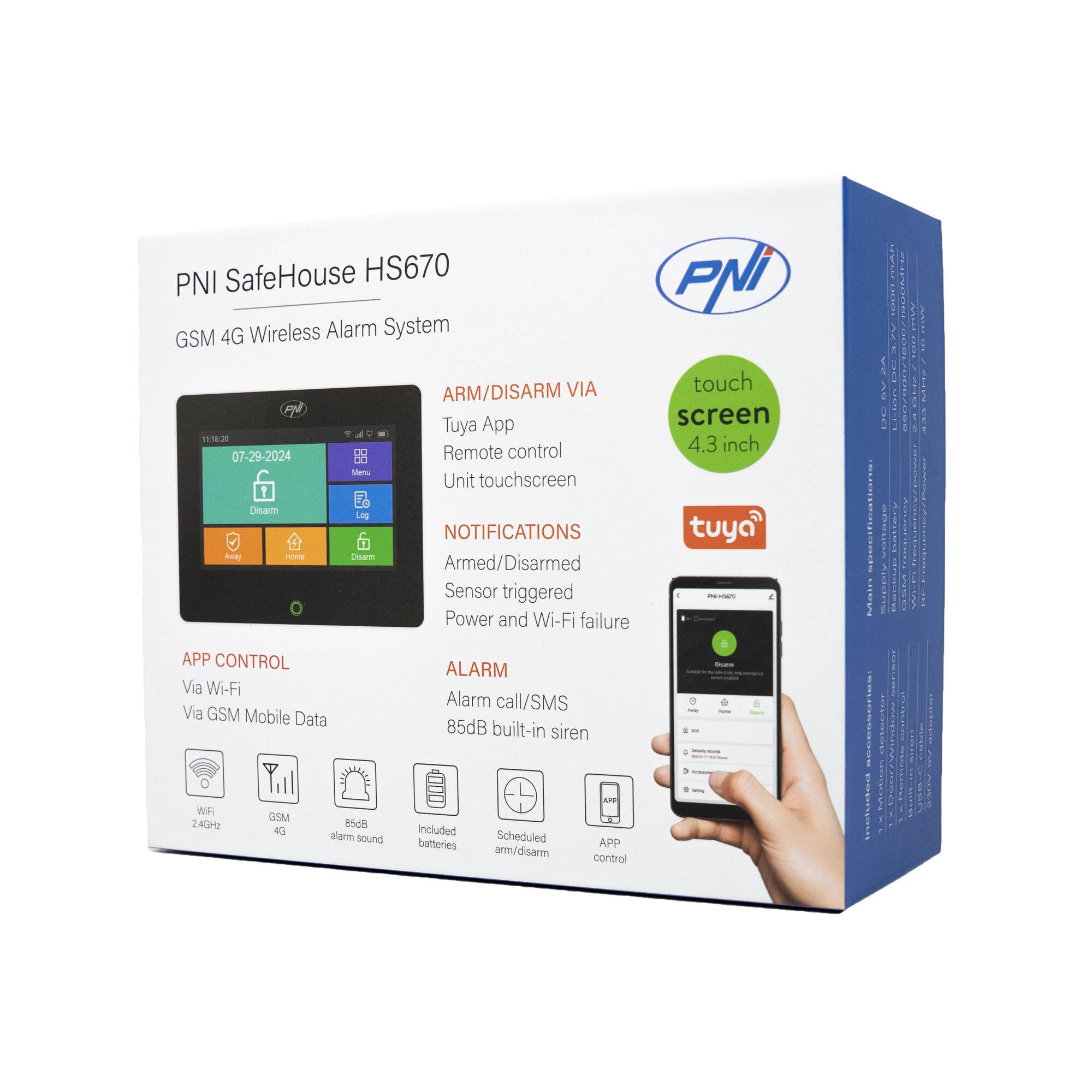 Preisbild für Drahtloses Alarmsystem PNI SafeHouse HS670 WiFi GSM 4G, Farb-Touchscreen, 99 drahtlose Zonen,