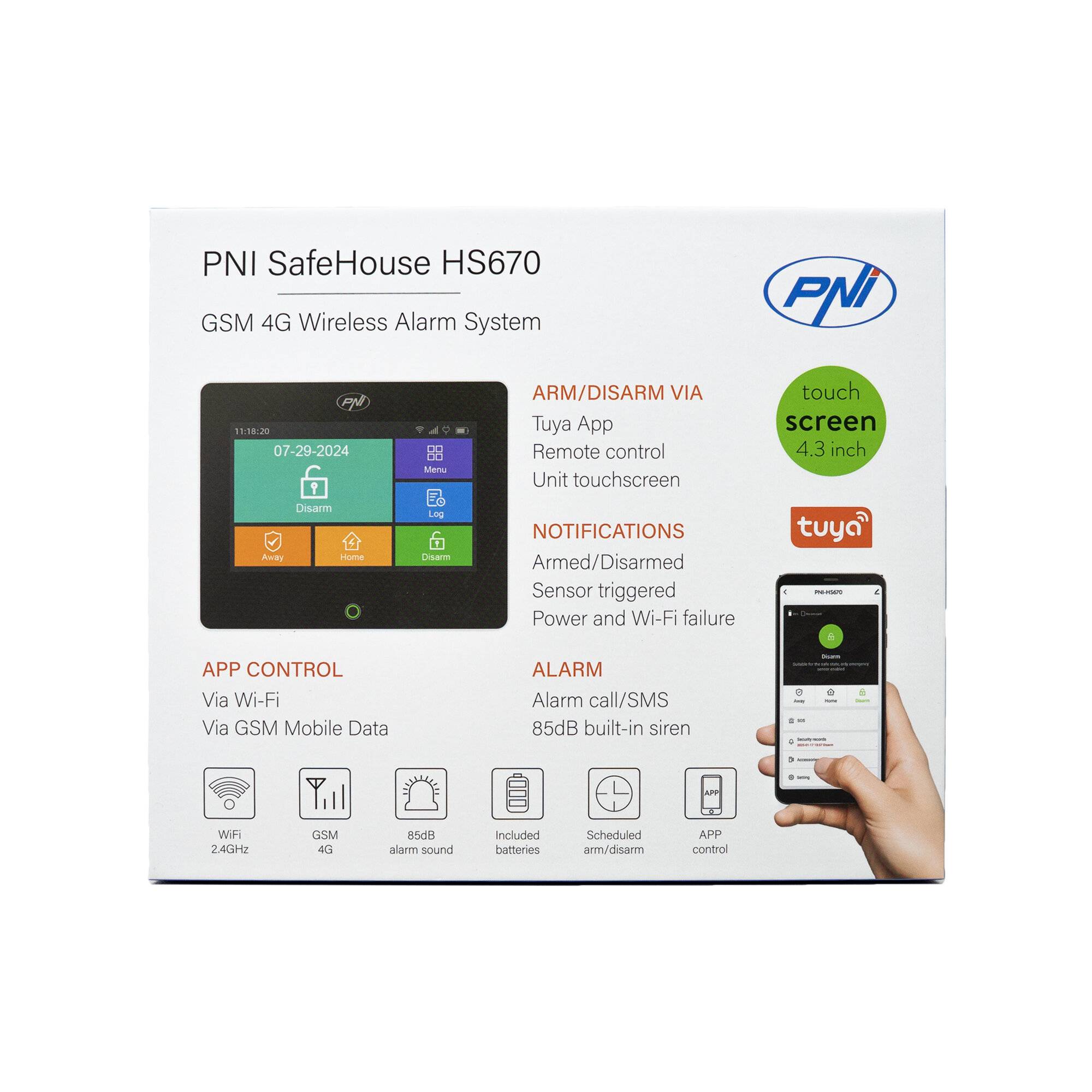 Symbolbild für Drahtloses Alarmsystem PNI SafeHouse HS670 WiFi GSM 4G, Farb-Touchscreen, 99 drahtlose Zonen,
