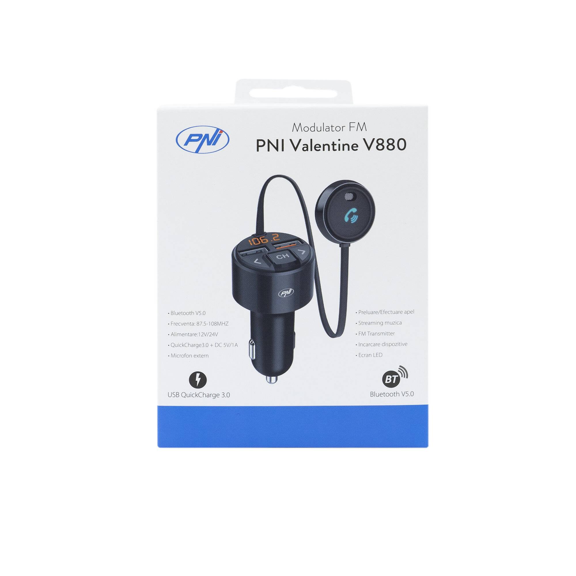 Symbolbild für FM PNI Valentine V880-Modulator mit Mikrofon, Bluetooth 5.0, MP3-Player, FM-Sender, doppeltem