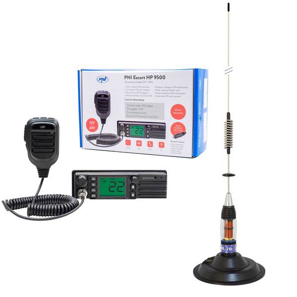 CB PNI Escort HP 9500 Radio Station Package, ASQ, 12-24V + CB PNI ML70 Antenne, 70 cm mit 145 mm