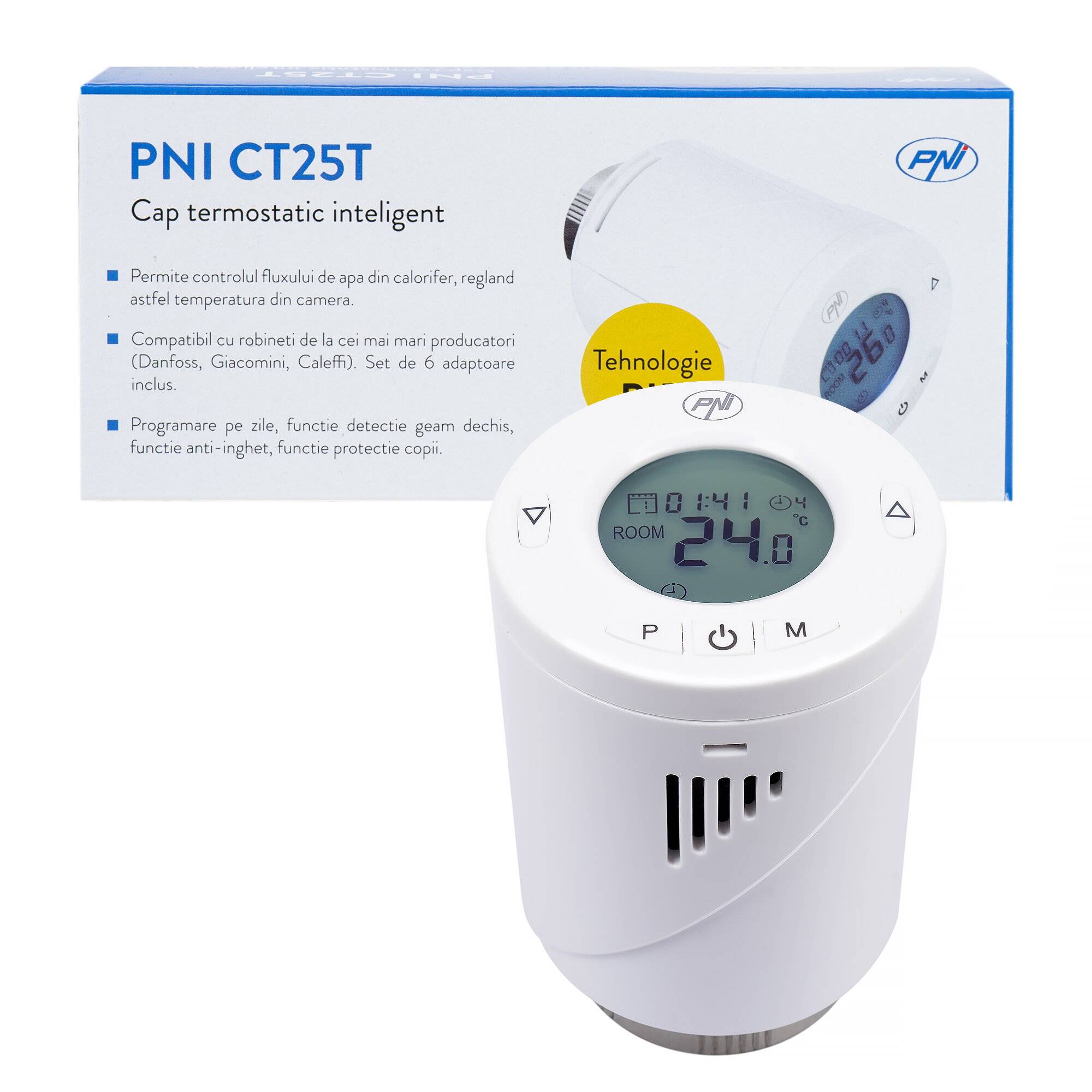 Intelligenter Thermostatkopf PNI CT25T für Kühler, drahtlose Verbindung mit PNI CT25WIFI Hub mit-0