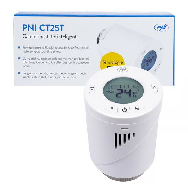 Intelligenter Thermostatkopf PNI CT25T für Kühler, drahtlose Verbindung mit PNI CT25WIFI Hub mit