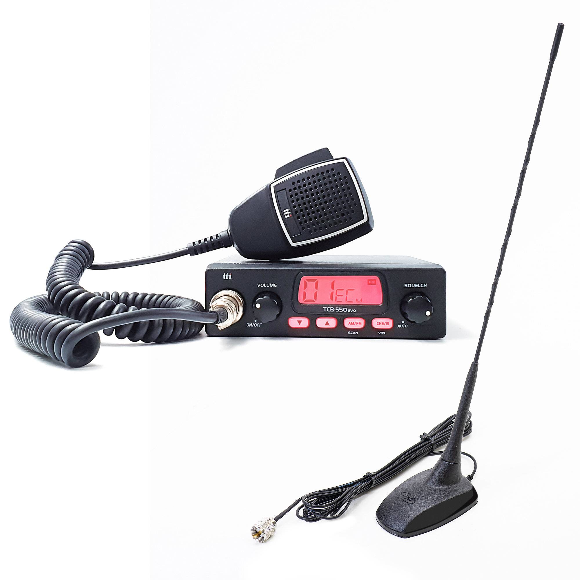 CB-Radiosender-Kit TTi TCB-550 EVO, VOX, NB-Filter, 12-24 V mit PNI Extra 48-Antenne mit Magnet,-0