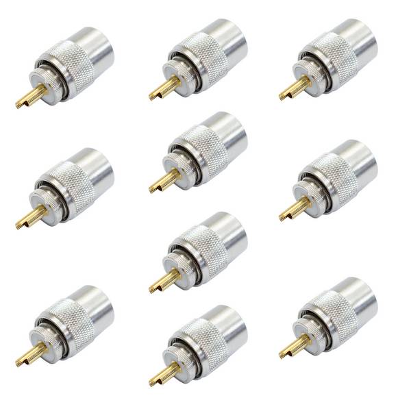 Set mit 10 PNI PL259-Steckern für RG58-Kabel, goldener Mittelstift 9 mm