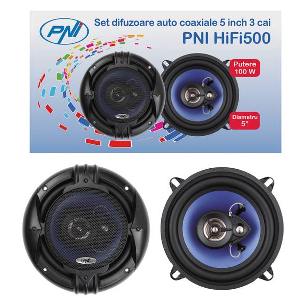 PNI HiFi500-Koaxiallautsprecher, 100 W, 12,7 cm, 3-Wege, 2er-Set