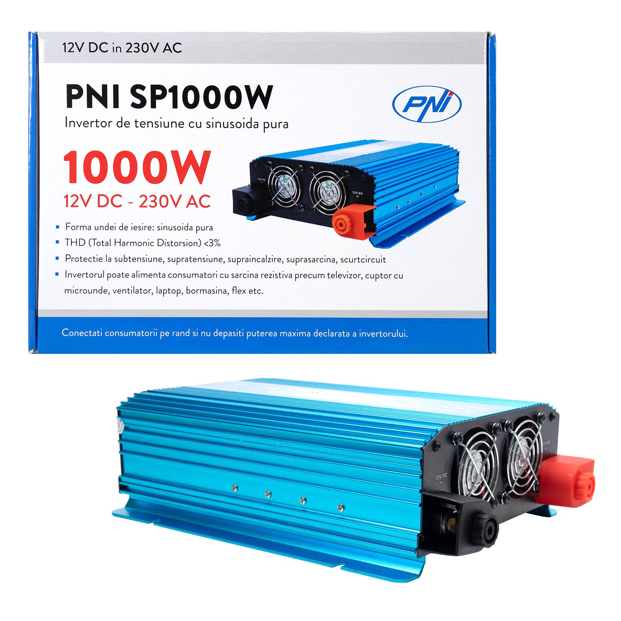 PNI-SP1000W Spannungswandler, 12V auf 230V, 1000W Dauerleistung, reine Sinuswelle-0