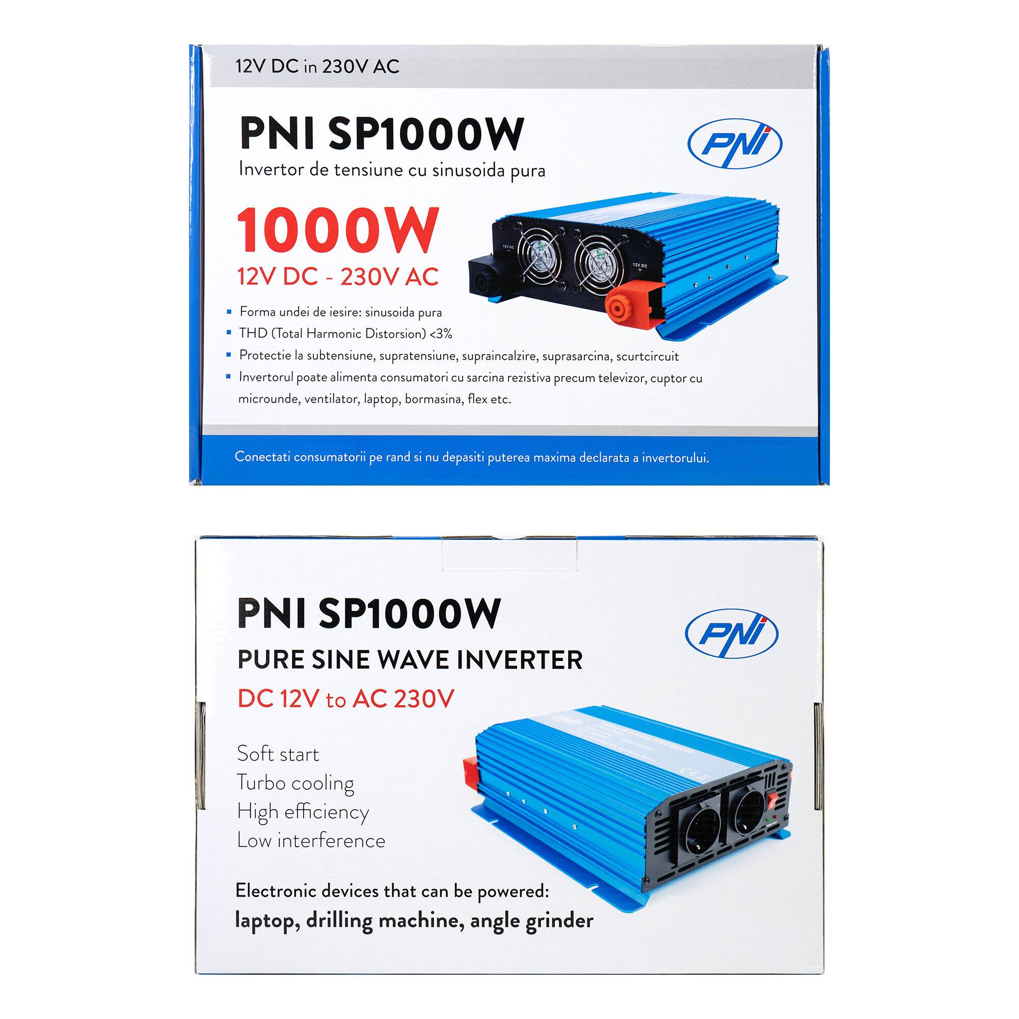 Symbolbild für PNI-SP1000W Spannungswandler, 12V auf 230V, 1000W Dauerleistung, reine Sinuswelle