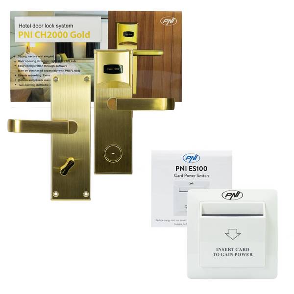 Yala Hotel Zutrittskontrollpaket PNI CH2000R Gold und PNI ES100 Kartenschalter