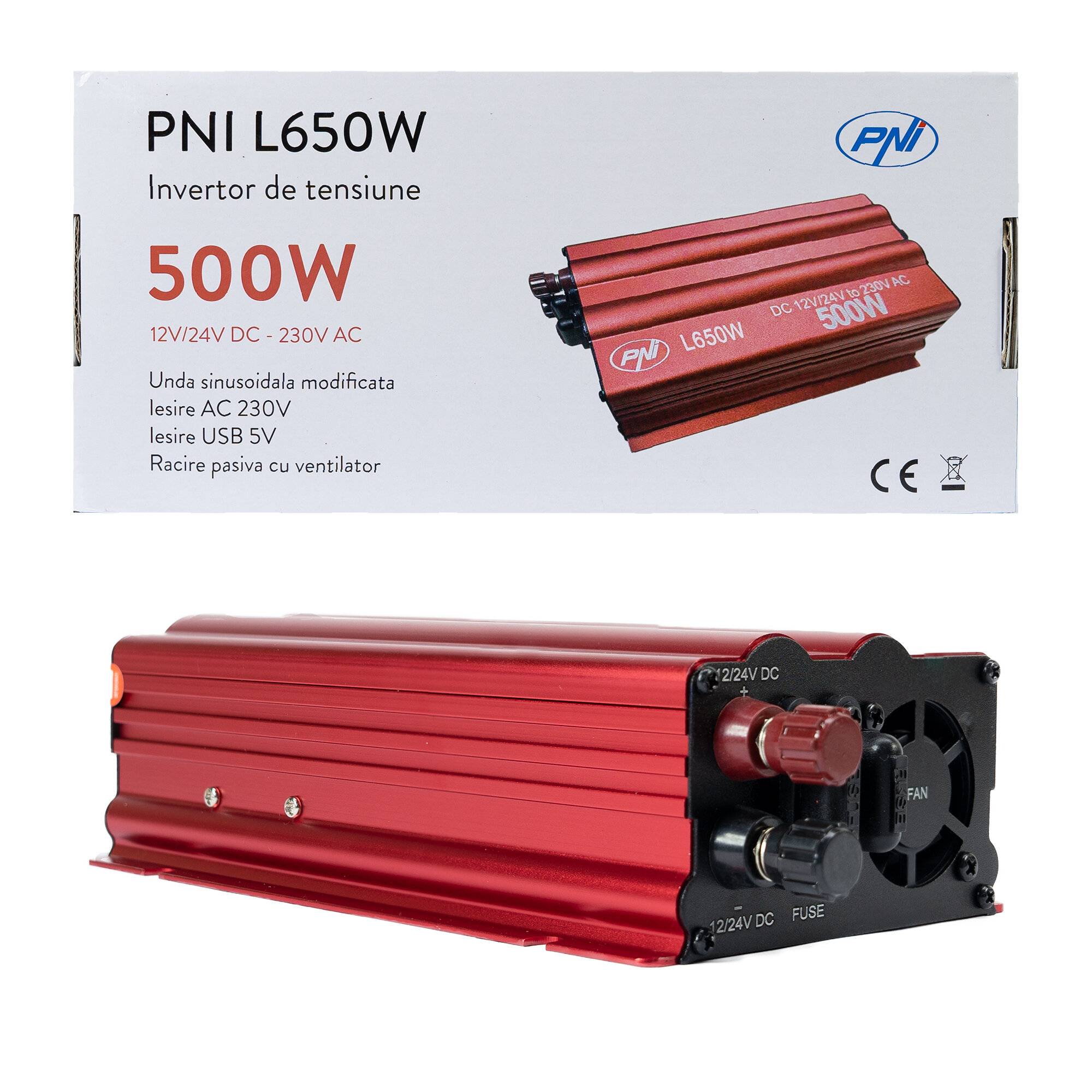 Wechselrichter PNI L650W, 12V/24V auf 230V, 500W Dauerleistung, modifizierte Sinuswelle-0