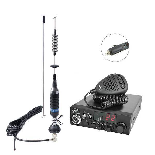 CB PNI ESCORT HP 8024-Paket mit Radiosendern, 12-V-24-V-ASQ + CB PNI S75-Antenne mit Kabel und