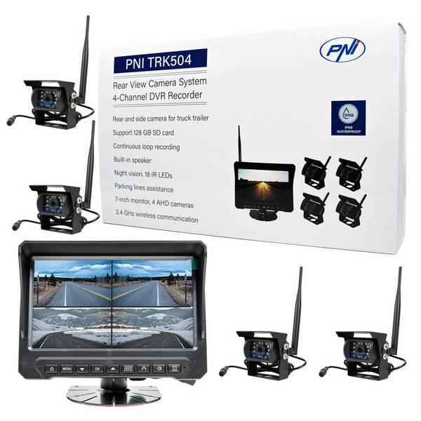 PNI TRK504 kabelloses Videoüberwachungsset für LKW-DVR mit LCD-Monitor und 4 Kameras