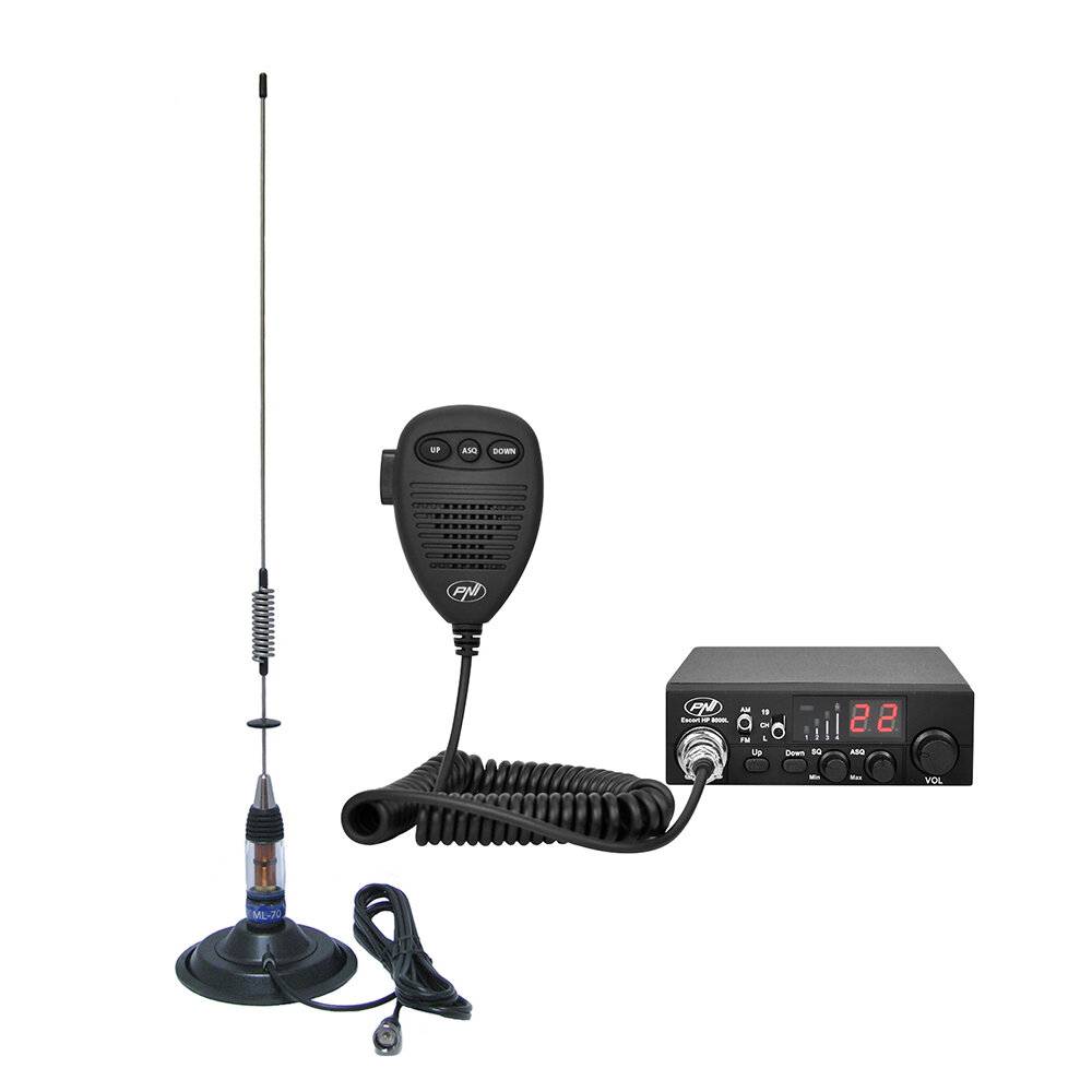 CB-Funk-Set PNI Escort HP 8000L mit ML70 Antenne, 4W, 12V, einstellbare ASQ