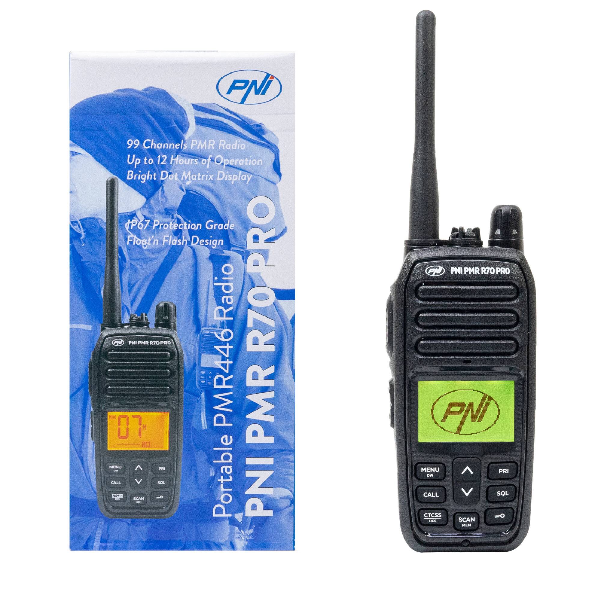 Tragbarer Radiosender PNI PMR R70 PRO 446 MHz, 16 CH 0,5 W, 99 PC-programmierbare Kanäle, 50-0