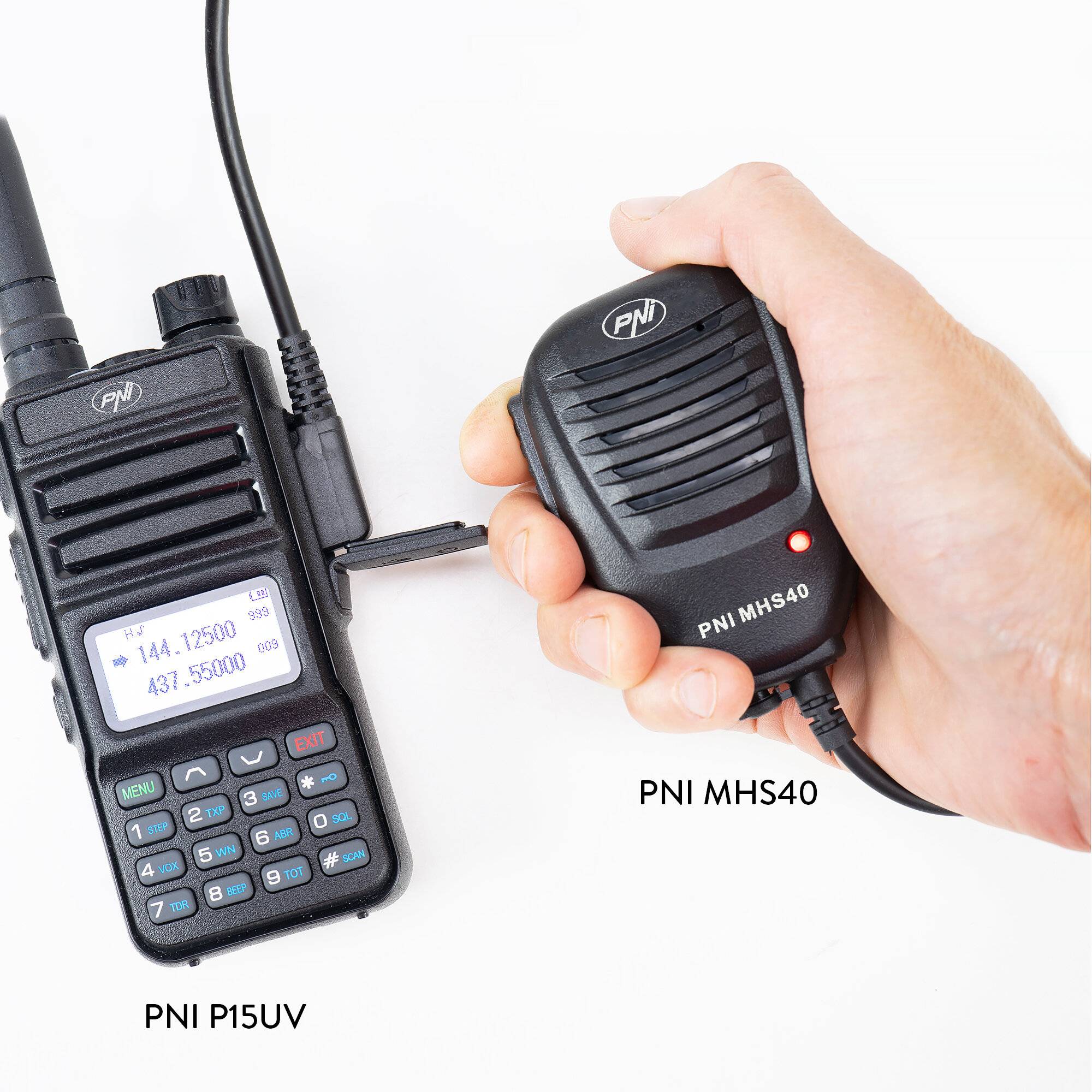 Symbolbild für Mikrofon mit Lautsprecher PNI MHS40 mit 2 Pins Typ PNI-K, kompatibel mit PMR-, VHF/UHF-Sendern