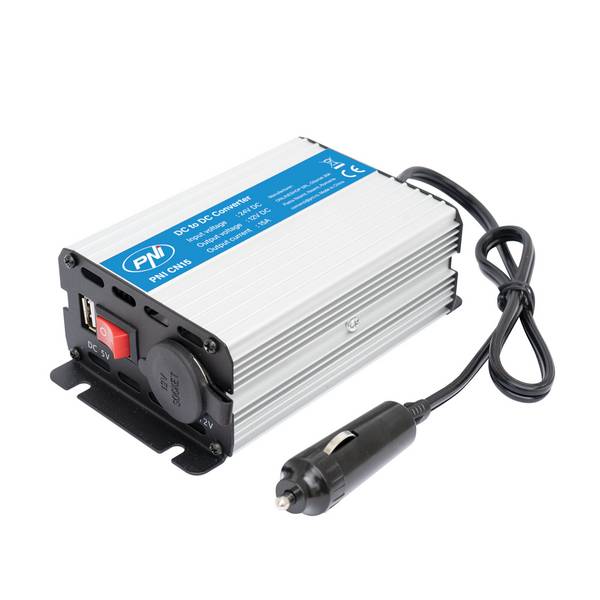 PNI CN15 Spannungswandler 180W, 24V-12V, 15A, USB 2.0, Ausgang Kurzschlussschutz