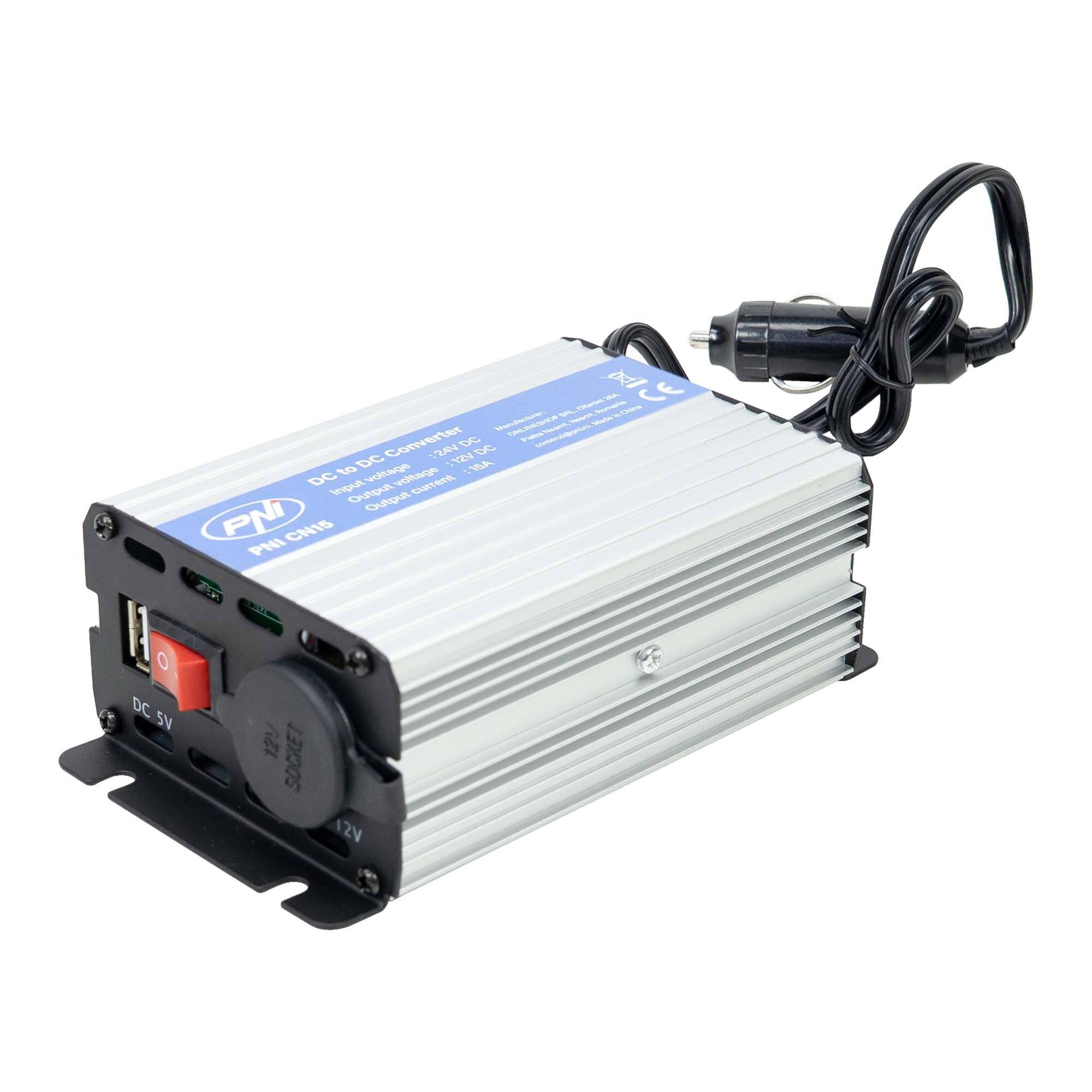 PNI CN15 Spannungswandler 180W, 24V-12V, 15A, USB 2.0, Ausgang Kurzschlussschutz-2