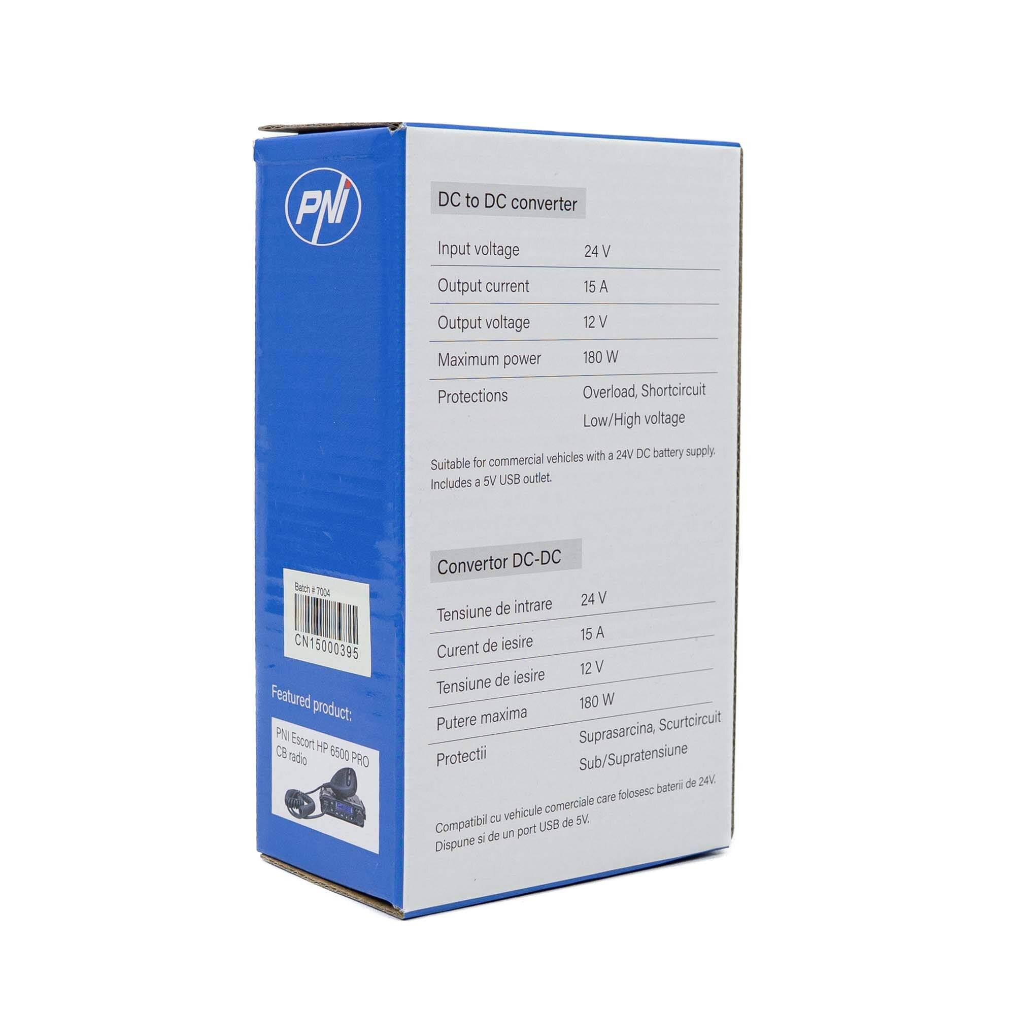 Symbolbild für PNI CN15 Spannungswandler 180W, 24V-12V, 15A, USB 2.0, Ausgang Kurzschlussschutz