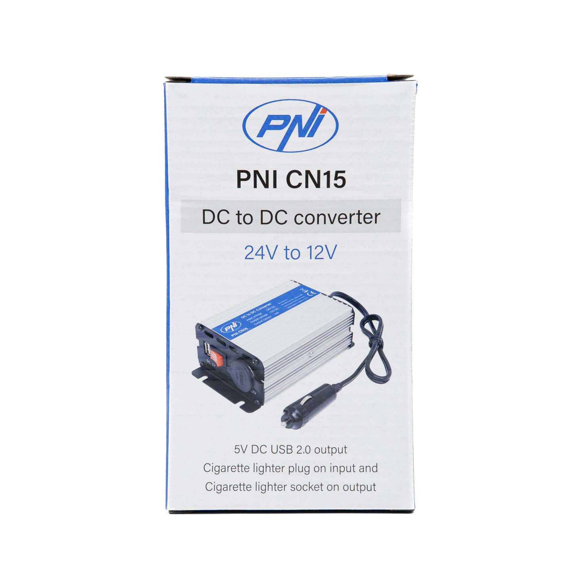 Symbolbild für PNI CN15 Spannungswandler 180W, 24V-12V, 15A, USB 2.0, Ausgang Kurzschlussschutz