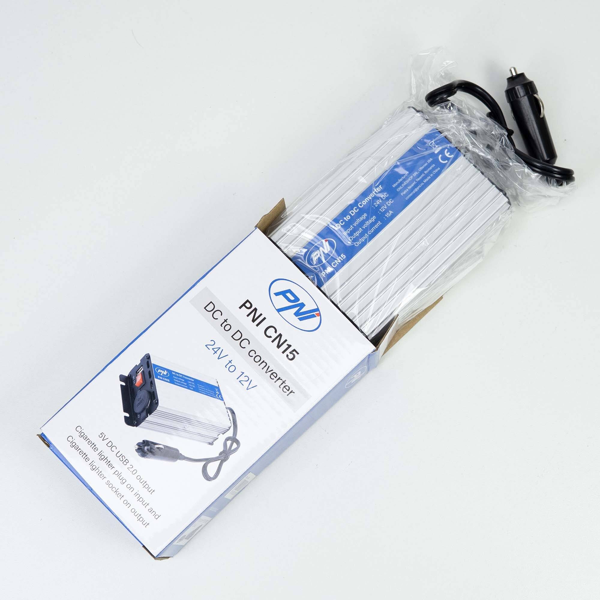 Symbolbild für PNI CN15 Spannungswandler 180W, 24V-12V, 15A, USB 2.0, Ausgang Kurzschlussschutz