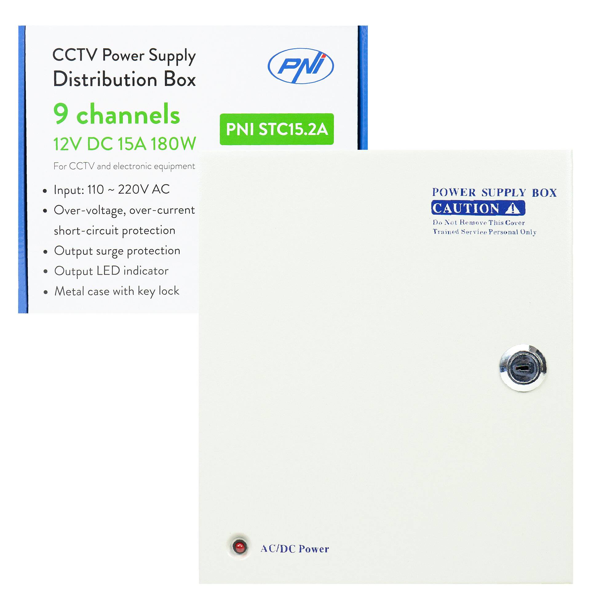 CCTV-Netzteil PNI STC15.2A in Metallbox, 12V 15A 180W, 9 Ausgänge-0