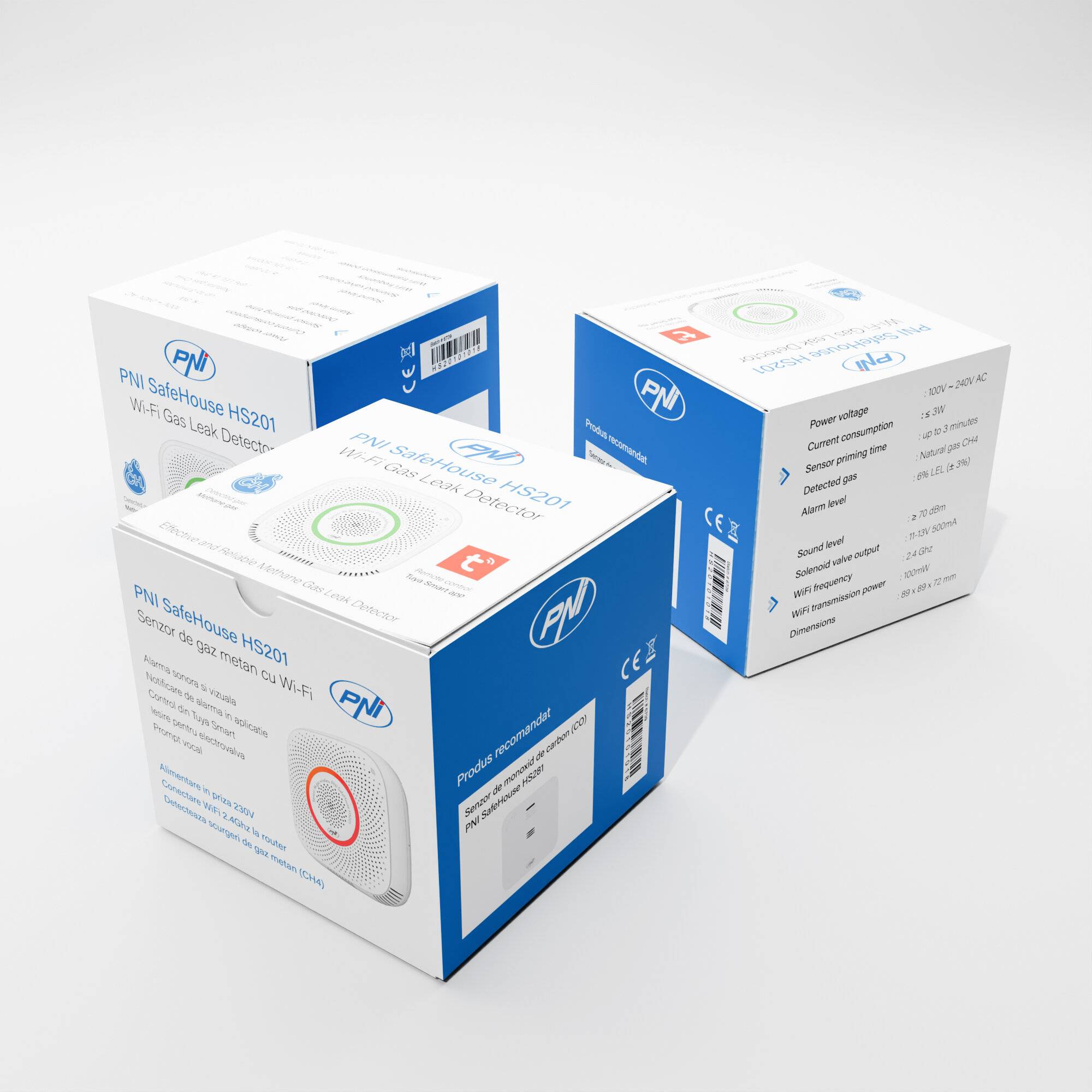 Symbolbild für Paket PNI SafeHouse HS201 Methangassensor (CH4) mit WLAN, Tuya Smart + Sticky Pad-Flag