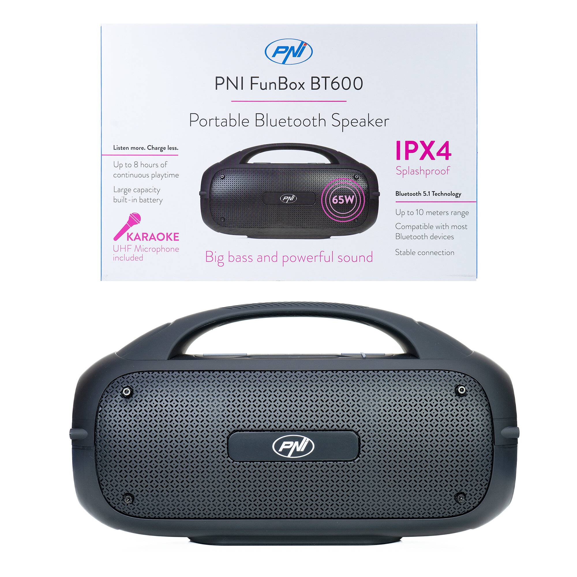 Tragbarer Lautsprecher PNI FunBox BT600, mit Bluetooth, 65 W, MP3-Player, Kartenleser, USB,-0