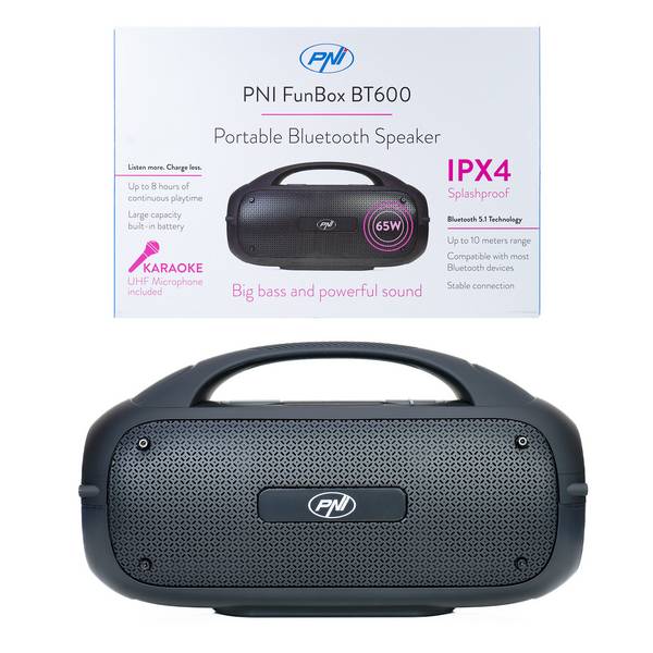 Tragbarer Lautsprecher PNI FunBox BT600, mit Bluetooth, 65 W, MP3-Player, Kartenleser, USB,