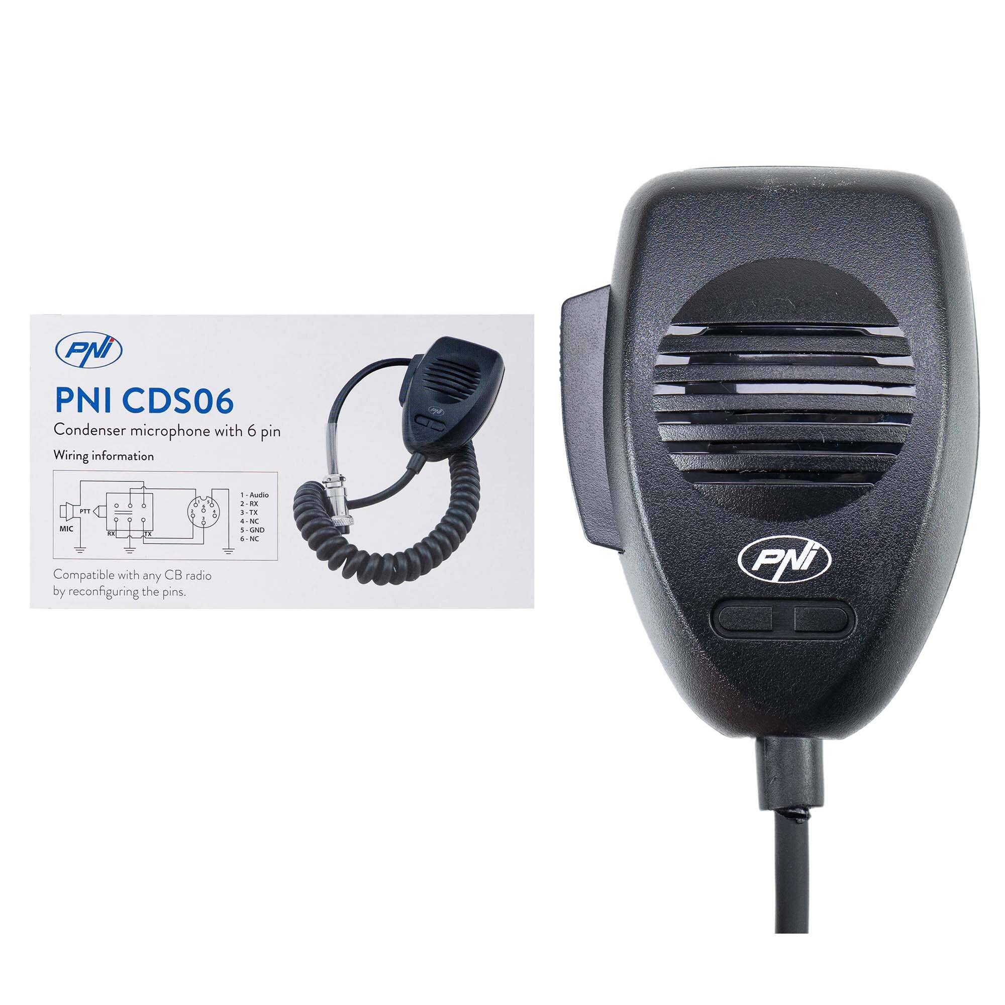 PNI CDS06 6-poliges Kondensatormikrofon für CB-Radiosender, kompatibel mit CB President,-0