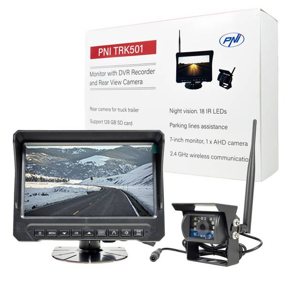 PNI TRK501 Drahtlose Rückfahrkamera und LCD-Monitor mit DVR-Funktion, Micro-SD-Kartensteckplatz,