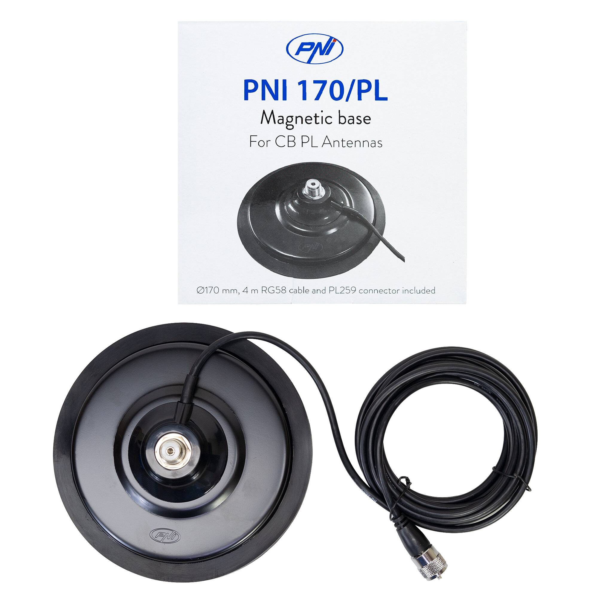 Magnetfuß PNI 170/PL 170 mm, schmal, inklusive 4m Kabel und Stecker PL259-0