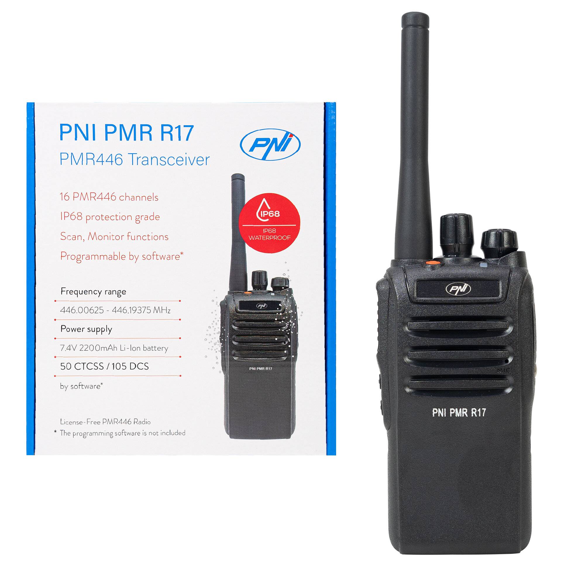Tragbarer Radiosender PNI PMR R17 446 MHz, 0,5 W, 16 PMR-Kanäle und 50 CTCSS- und 104 DCS-Töne,-0
