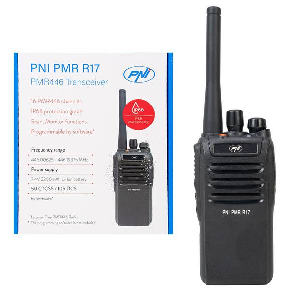 Tragbarer Radiosender PNI PMR R17 446 MHz, 0,5 W, 16 PMR-Kanäle und 50 CTCSS- und 104 DCS-Töne,