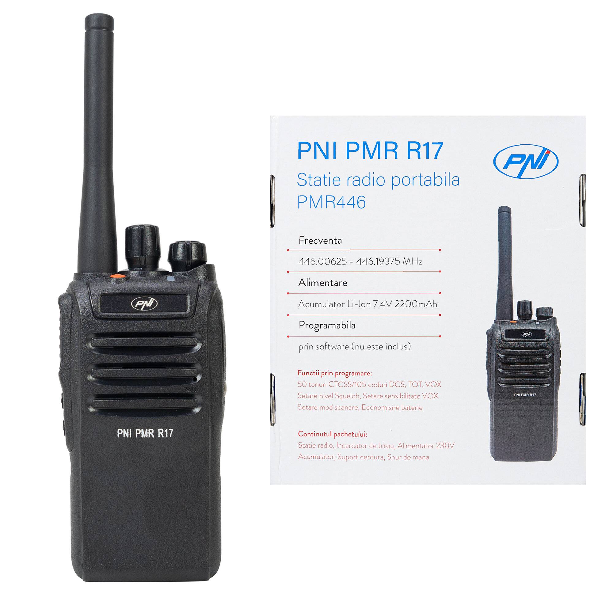 Preisbild für Tragbarer Radiosender PNI PMR R17 446 MHz, 0,5 W, 16 PMR-Kanäle und 50 CTCSS- und 104 DCS-Töne,