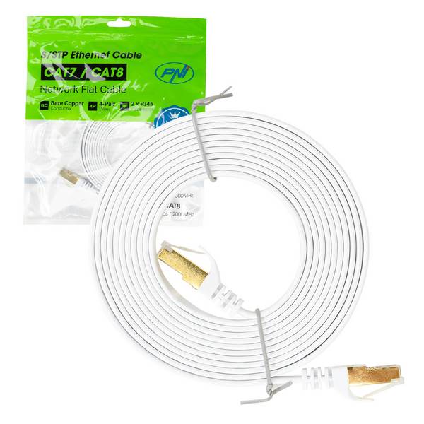 Flaches Netzwerkkabel S/STP CAT7 PNI U7030W, 2 x RJ45, 4 Adernpaare, 32AWG, Kupfer, 10 Gbit/s,