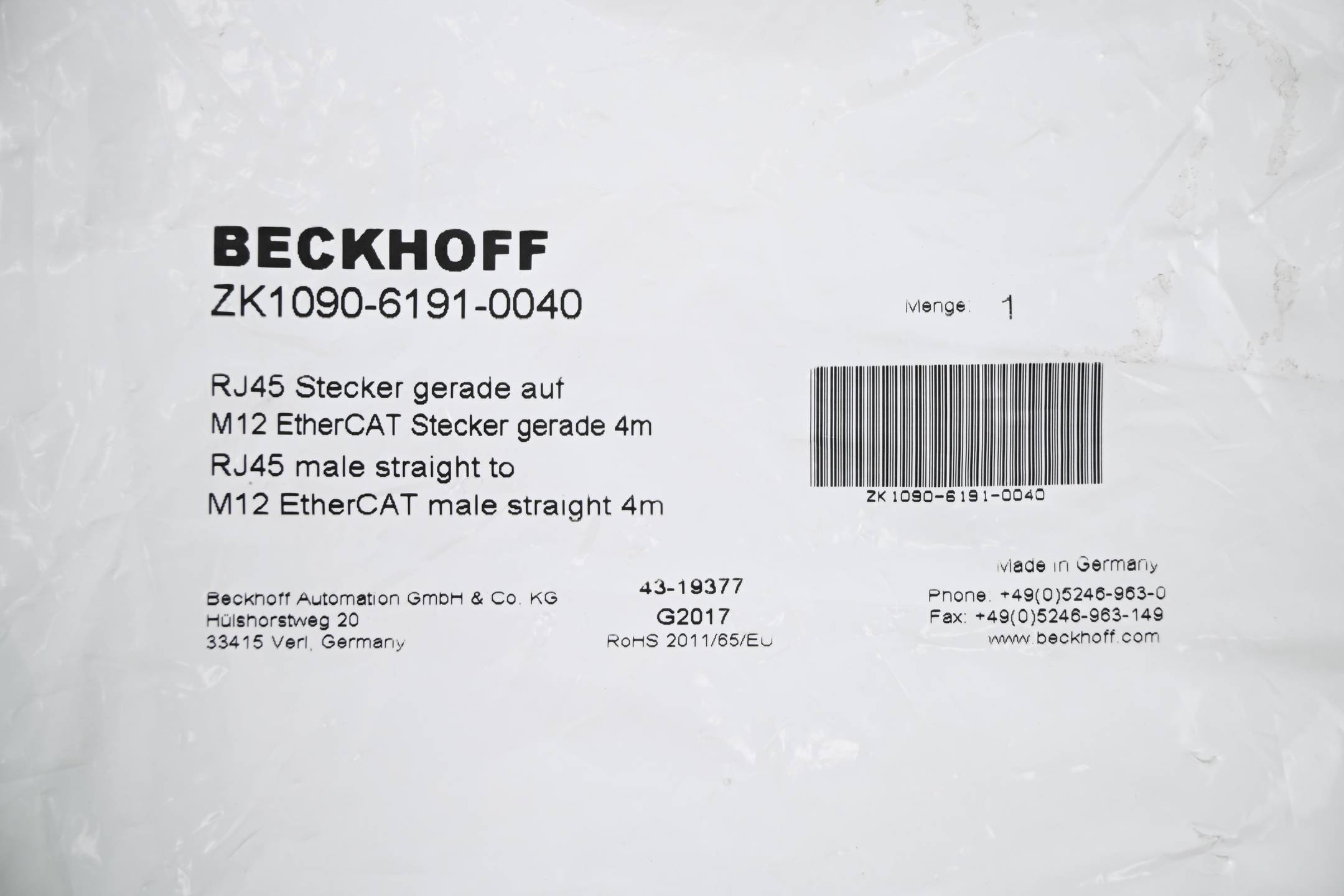 Beckhoff EtherCAT-/Ethernet-Leitung ZK1090-6191-0040 ( 4,0m )-2