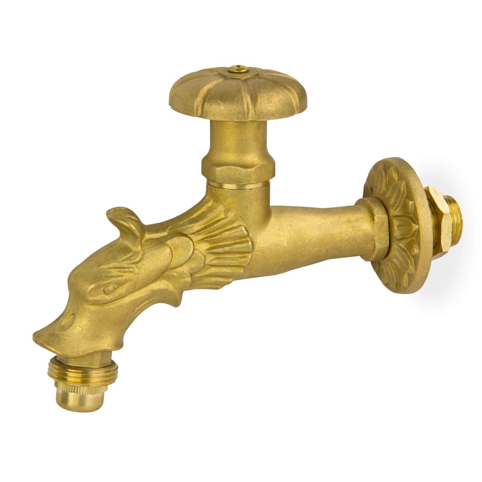 Auslaufhahn Gold 1/2" AG Messing Nostalgie Drache-0