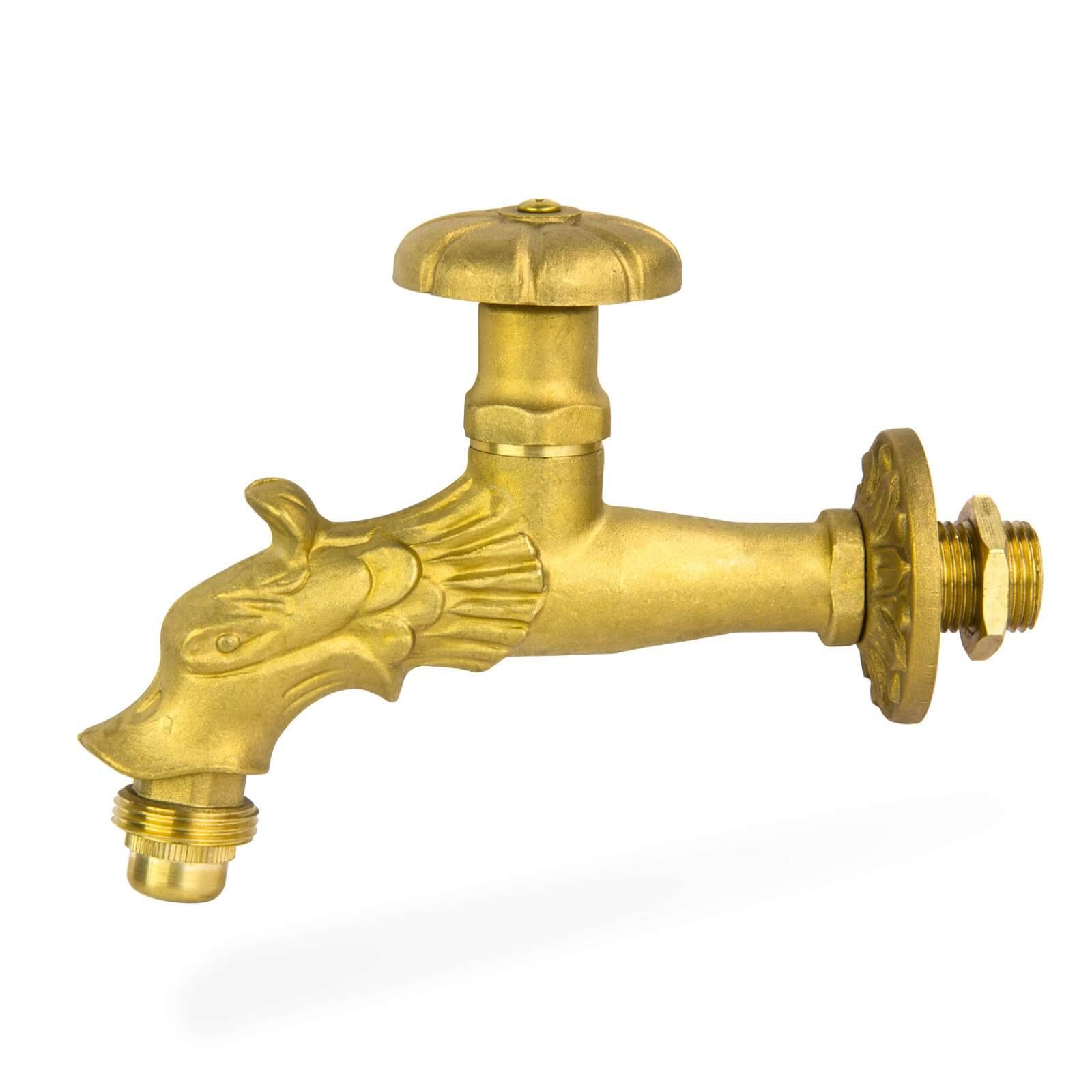 Auslaufhahn Gold 1/2" AG Messing Nostalgie Drache-1
