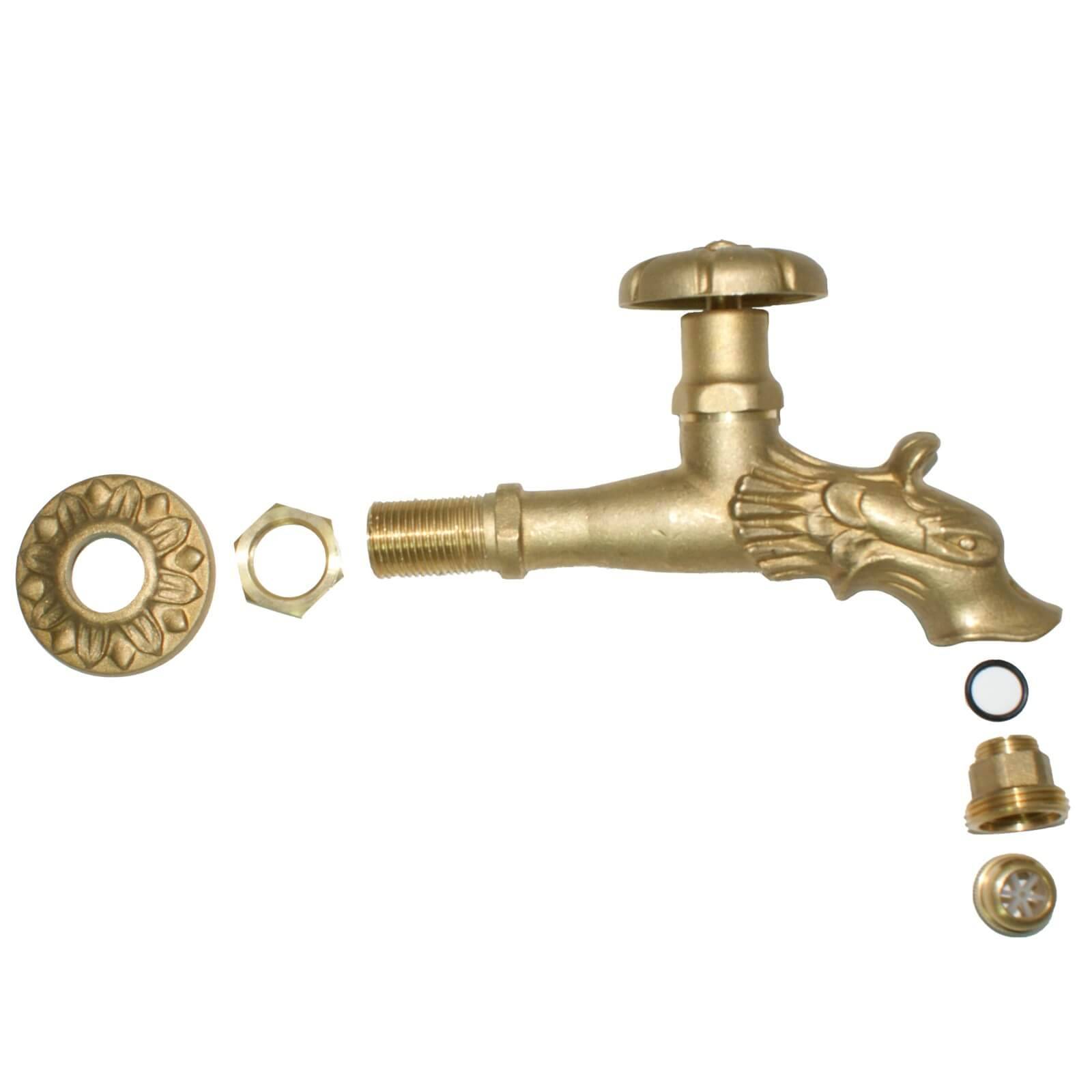 Auslaufhahn Gold 1/2" AG Messing Nostalgie Drache-2